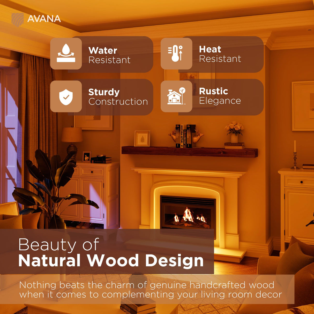 Avana Fireplace Mantel - Wall-Mounted Mantles for Over Fireplace - Farmhouse Fireplace Mantle Shelves - Handcrafted Wood Fireplace Mantels - Floating Fireplace Mantel 72 X 8 X 3 - Rustic Traditional Avana