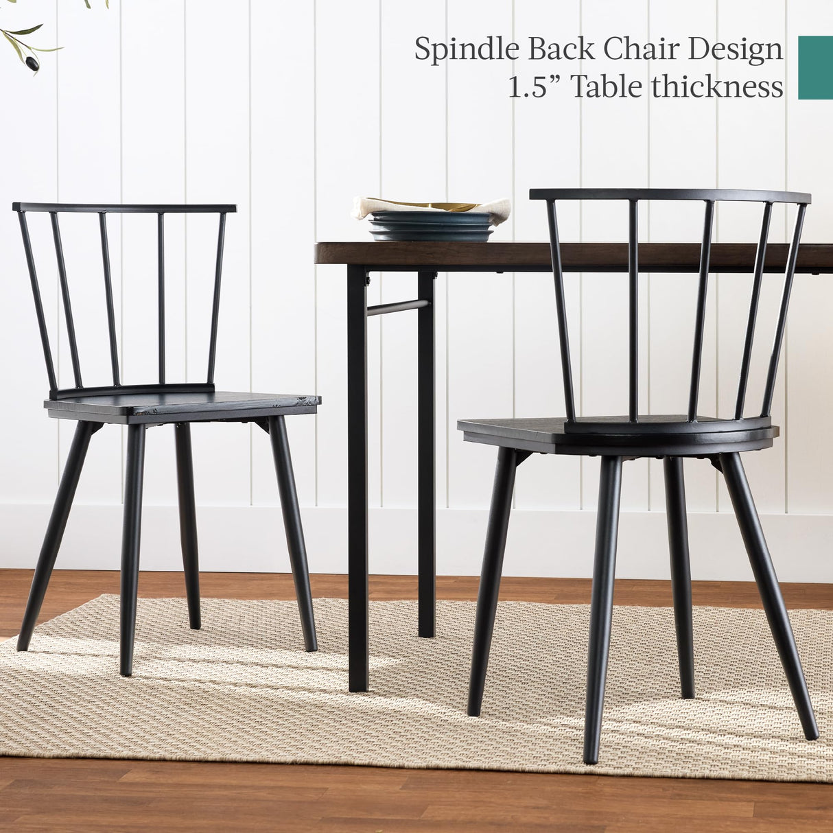 Best Choice Products 4-Piece Farmhouse Dining Table Set w/ 2 Black Spindle Chairs, Dining Bench, Kitchen Table, Windsor Chairs - Dark Brown Best Choice Products
