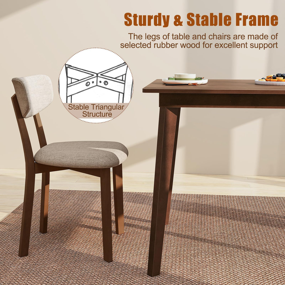 Giantex 5-Piece Dining Table Set for 4, 48” Kitchen Table & 4 Dining Chairs with Padded Seat, Rubber Wood Legs, Curved Backrest, Dinette Set for Breakfast Nook, Dinner, Living Room, Restaurant Giantex