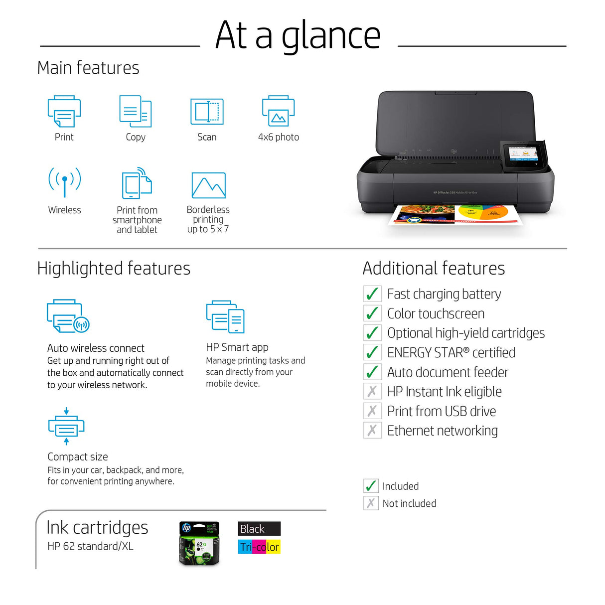 HP OfficeJet 250 All-in-One Portable Printer with Wireless & Mobile Printing, Works with Alexa (CZ992A) Black HP