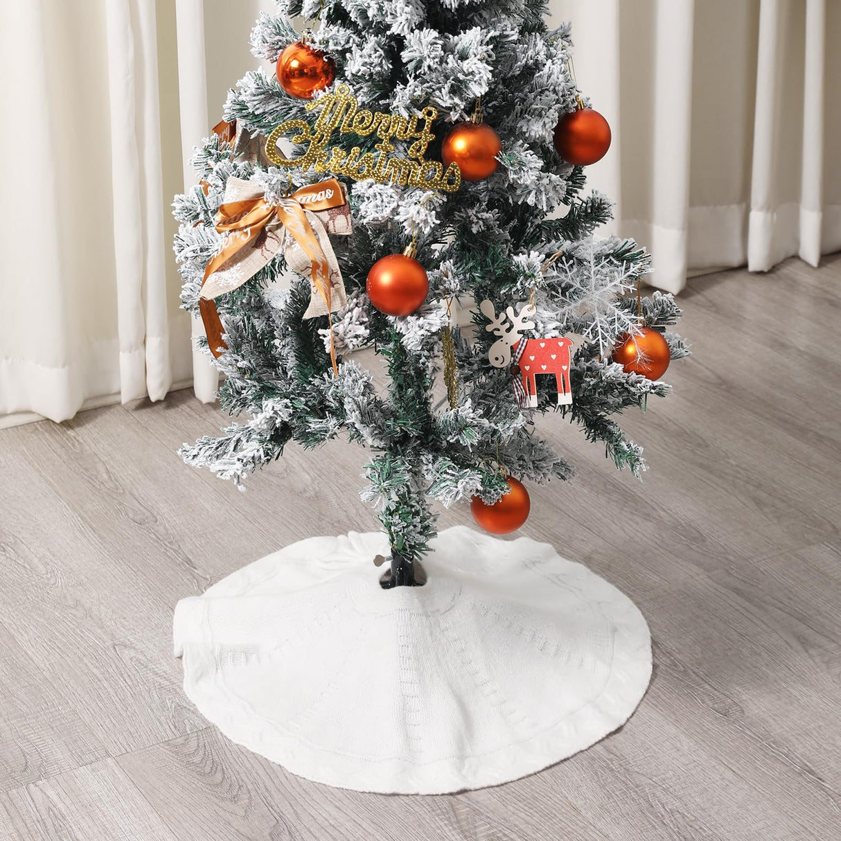 Mini White Tree Skirt,21 Inches Knitted Christmas Tree Skirt,Christmas Tree Decorations, Farmhouse Christmas Decor Xmas Holiday Home Party Decorations TWSANTAMAS