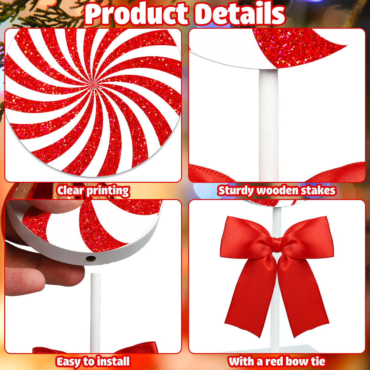 Christmas Wood Tabletop Decor Candy Standing Wooden Table Sign Red Christmas Tiered Tray Decor Rustic Christmas Candy Centerpieces for Xmas Holiday Party Home Kitchen Decor, 4 Pcs Augisteen