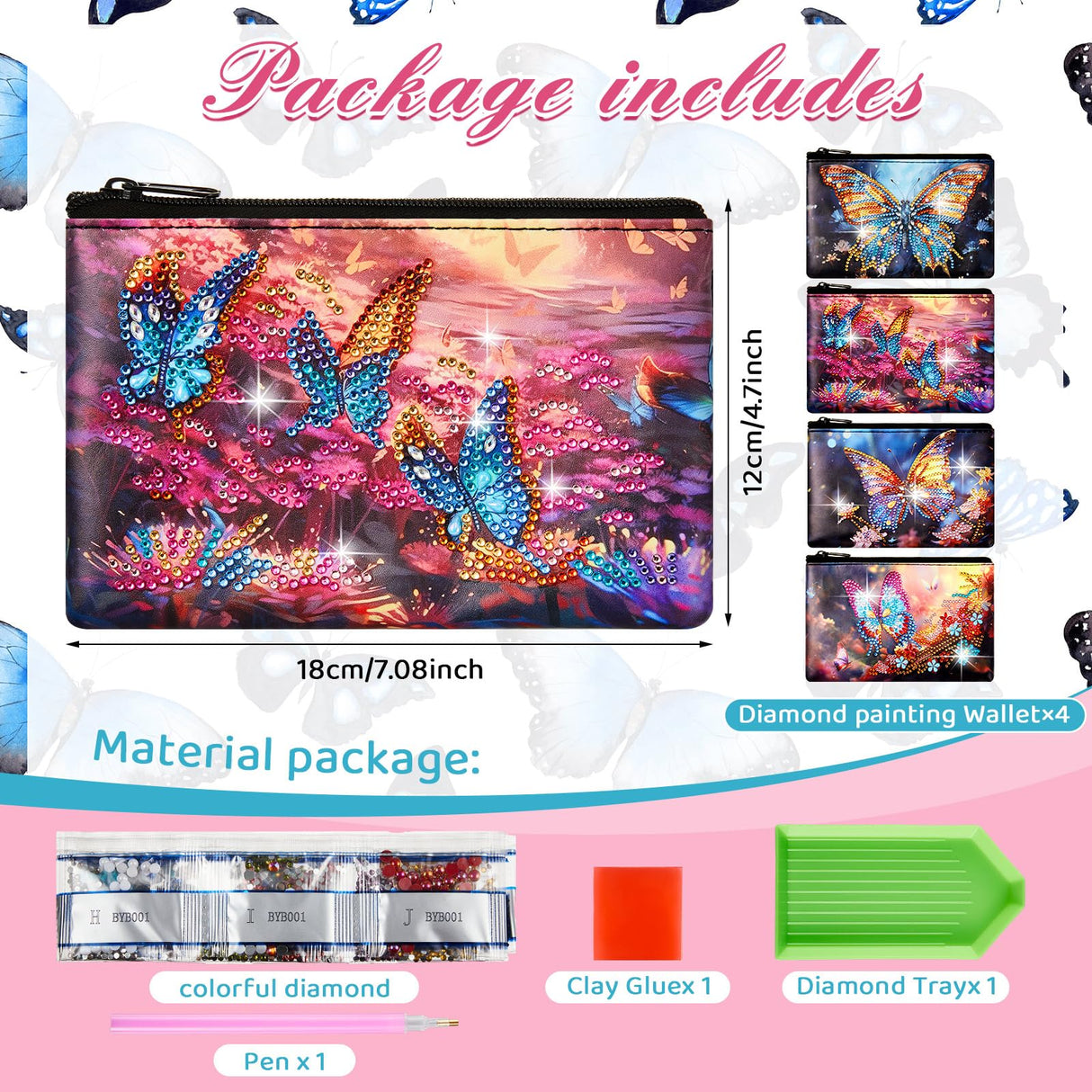 Silkfly 4 Pcs Diamond Painting Art Makeup Bags DIY Purses Toiletry 5d Handmade Double Design Diamond Painting Cosmetic Bags Bulk with Zipper Rhinestone Accessories for Women(Butterfly) Silkfly