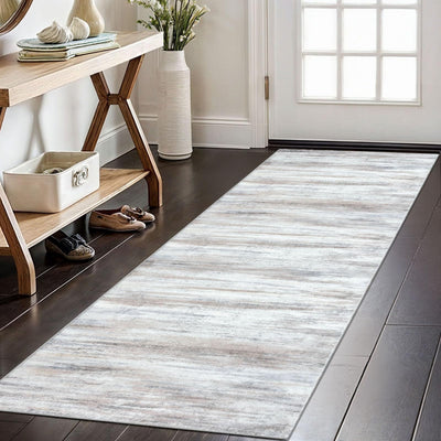 KOZYFLY Modern Abstract Kitchen Runner Rug, 2x6 Washable Rug Runner Non-Slip Soft Striped Hallway Runner Rugs, Beige Print Distressed Carpet Runner for Entryway Bathroom Laundry Room Foyer