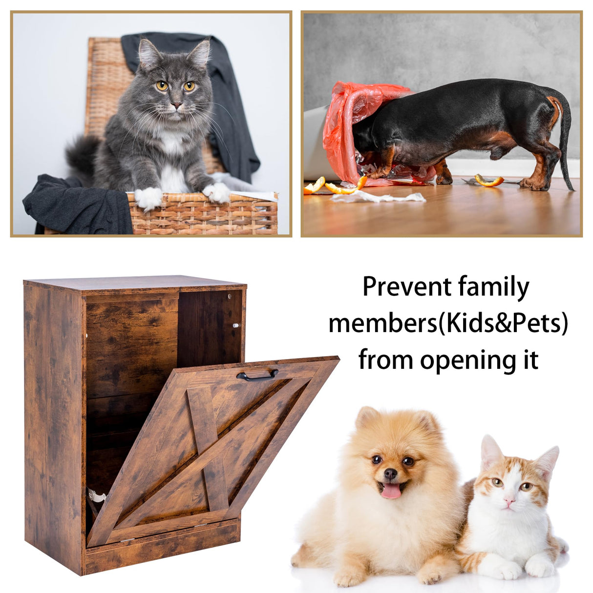 Zedesey 13 Gallon Wooden Tilt Out Trash Cabinet Hidden Trash Can Kitchen Recycling Cabinet Laundry Cabinet for Kitchen, Living Room (Brown) Zedesey