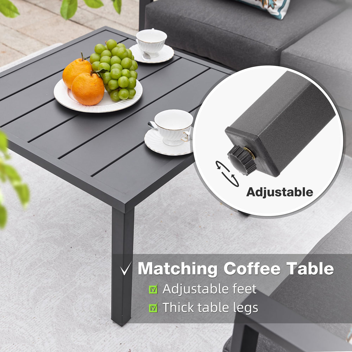 COMLAX FIELD Patio Furniture Set, 6 Pieces Outdoor Couch Sectional, L Shaped Patio Sofa, Metal Patio Couch Sectional with Side Table, Outdoor Seating Conversation Set, Grey COMLAX FIELD