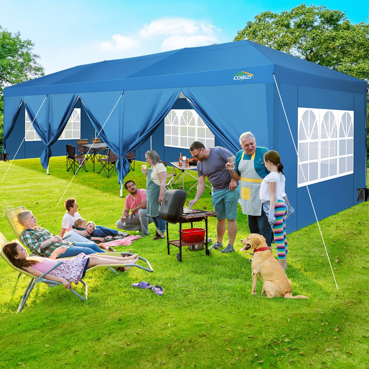 COBIZI 10x30 Canopy Party Tent with 8 Walls 10x30 Pop Up Tent for Parties Waterproof UPF 50+ Outdoor Commercial Event Tent for Party Backyard Gazebo Canopy with Sidewalls & Sandbags(Blue,10x30ft COBIZI