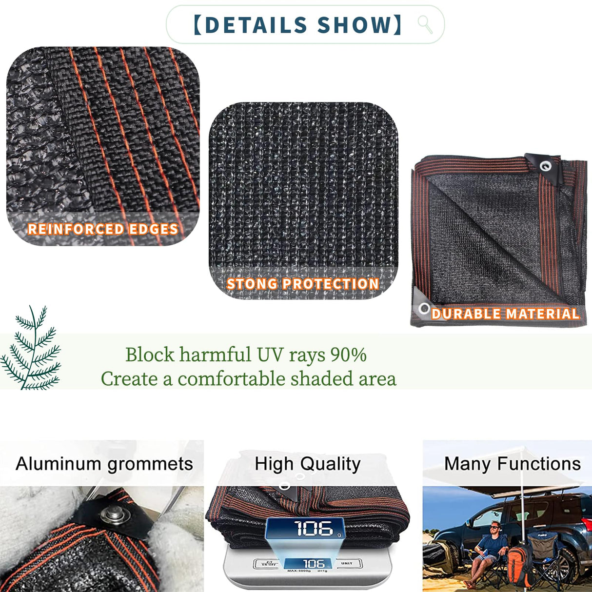 UCINNOVATE 10x10 FT Sunblock Mesh Shade, 90% Sun Shade Cloth Fabric Plants Shade Screen Netting with Grommets, Durable Sunshade UV Resistant Fabric for Pergola Patio Lawn Garden Deck or Dog Kennel UCINNOVATE