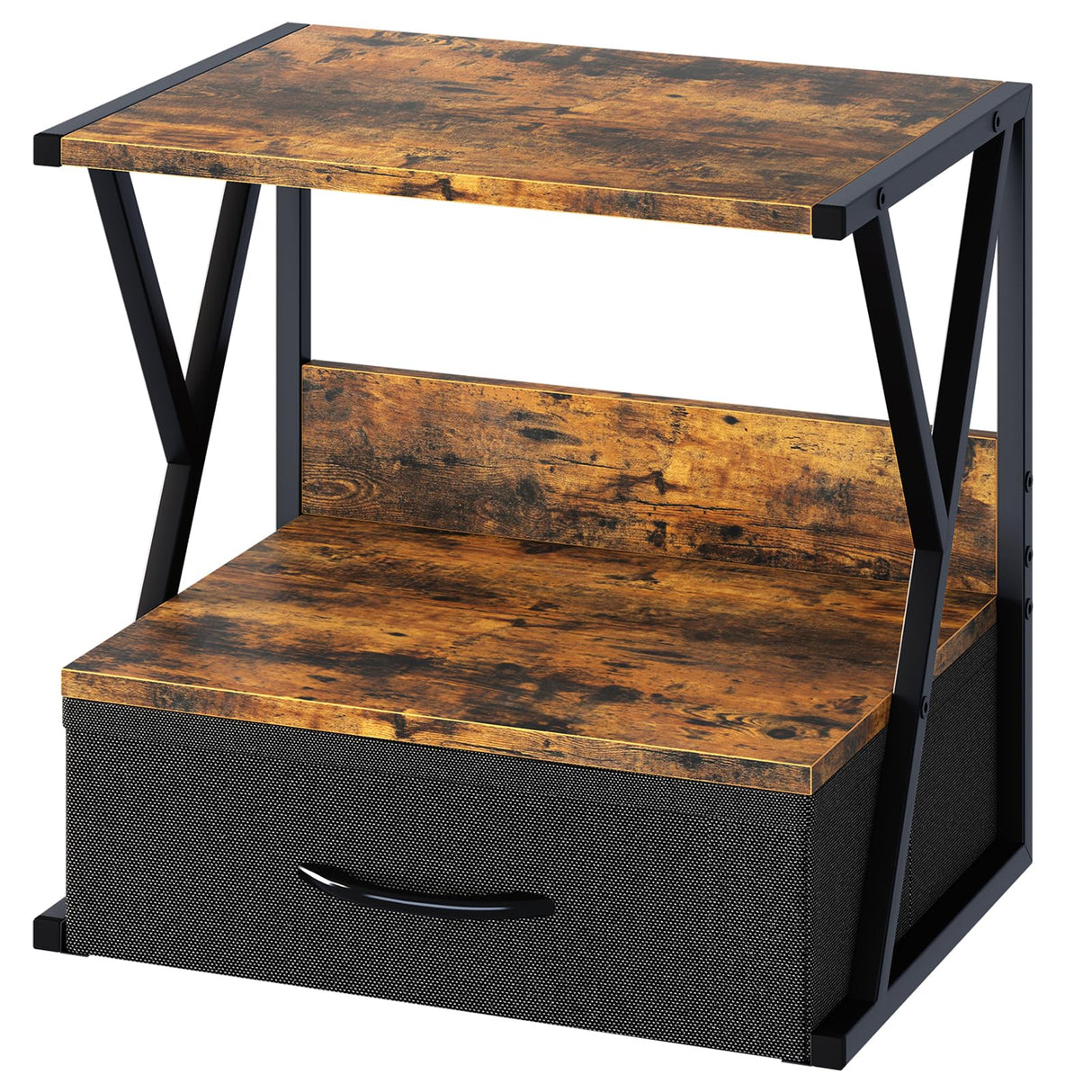 aboxoo Printer Stand for Desk with Storage Drawer, 2 Tier Desktop Or Under Desk Shelf, Multi-Purpose Desk Organizer for Home Office, fit Fax Machine/3D Printer/Scanner, Rustic Brown aboxoo