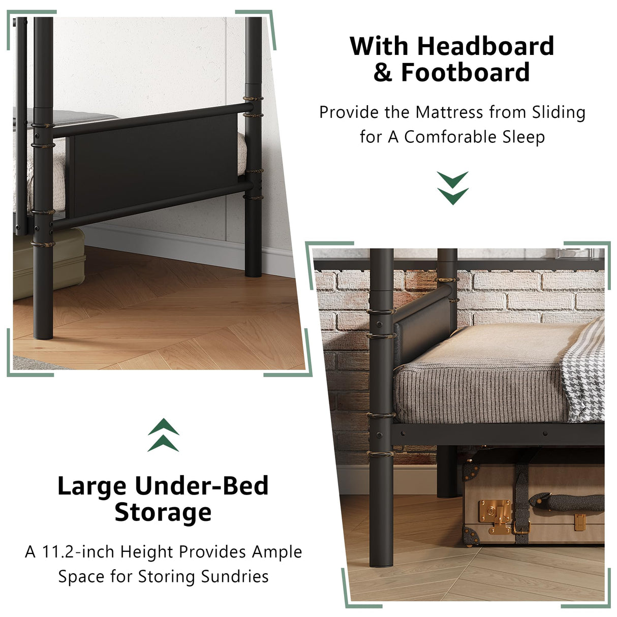 Jocoevol Metal Bunk Bed Twin Over Twin, Industrial Bunkbeds Heavy Duty Bed with Safety Guard Rails and Space-Saving Design, Steel Bed for School, Bedroom (Black Leather) Jocoevol