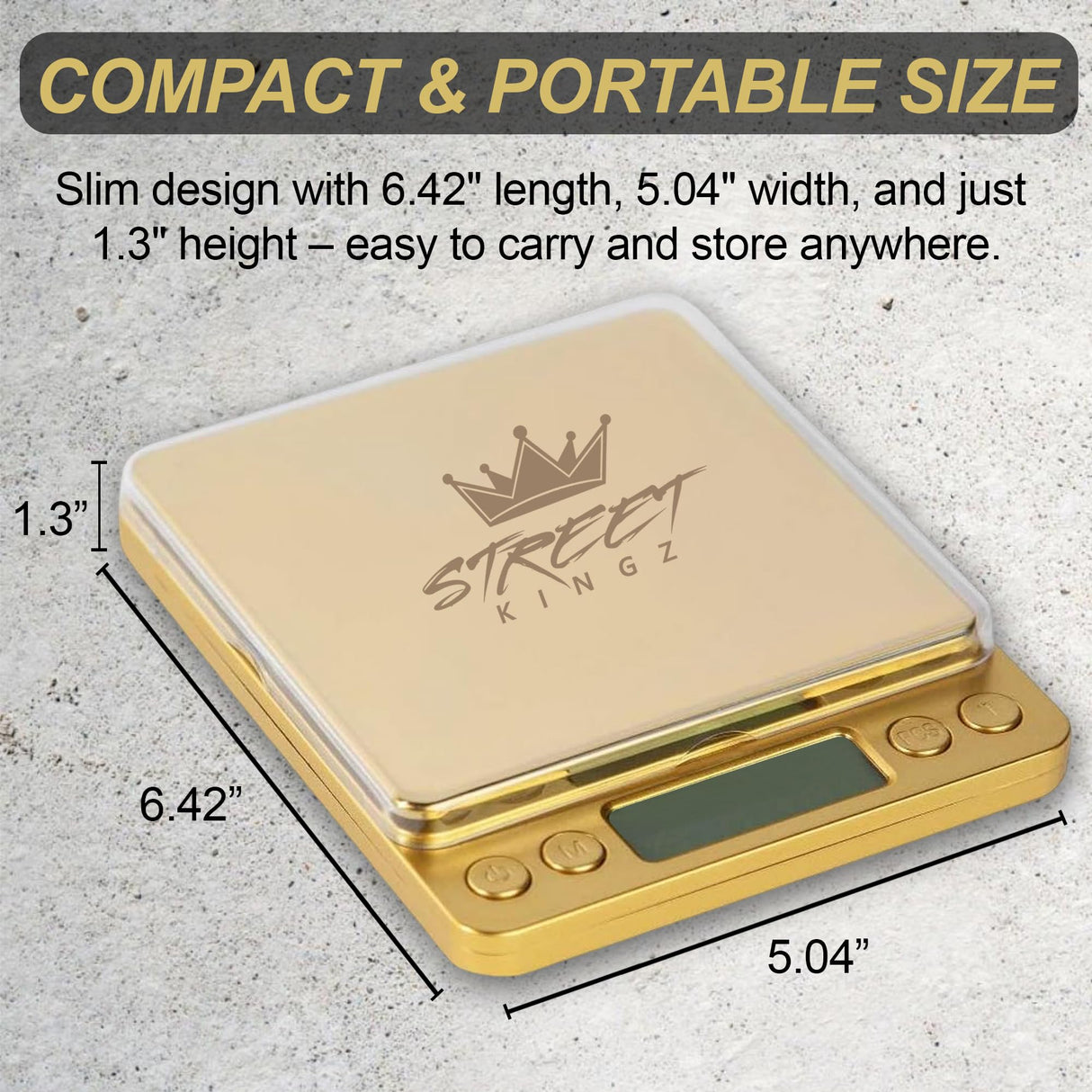 Street Kingz Gold Digital Jewelry Scale - High Precision 1000g Capacity Portable Food Scale with Multi- Unit Conversion & Piece Counting - Mini Scale Includes 2 Weighing Bowls Street Kingz