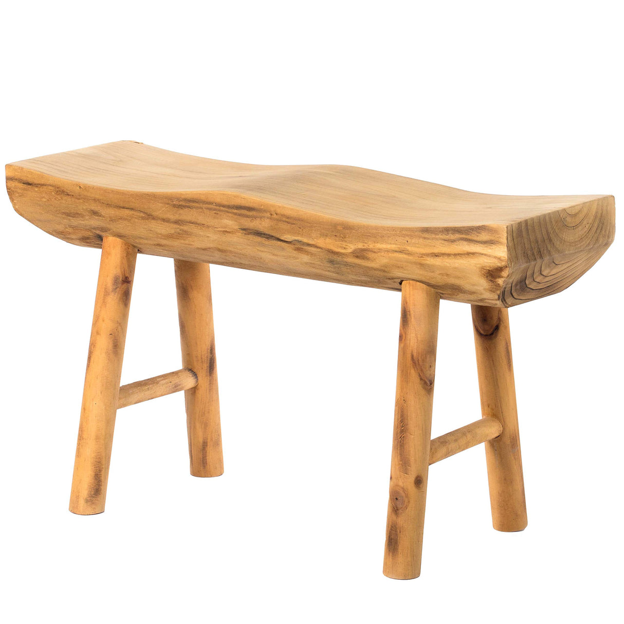 Vintiquewise Rustic Carved Wood Natural Edge Entryway Log Accent Bench Vintiquewise