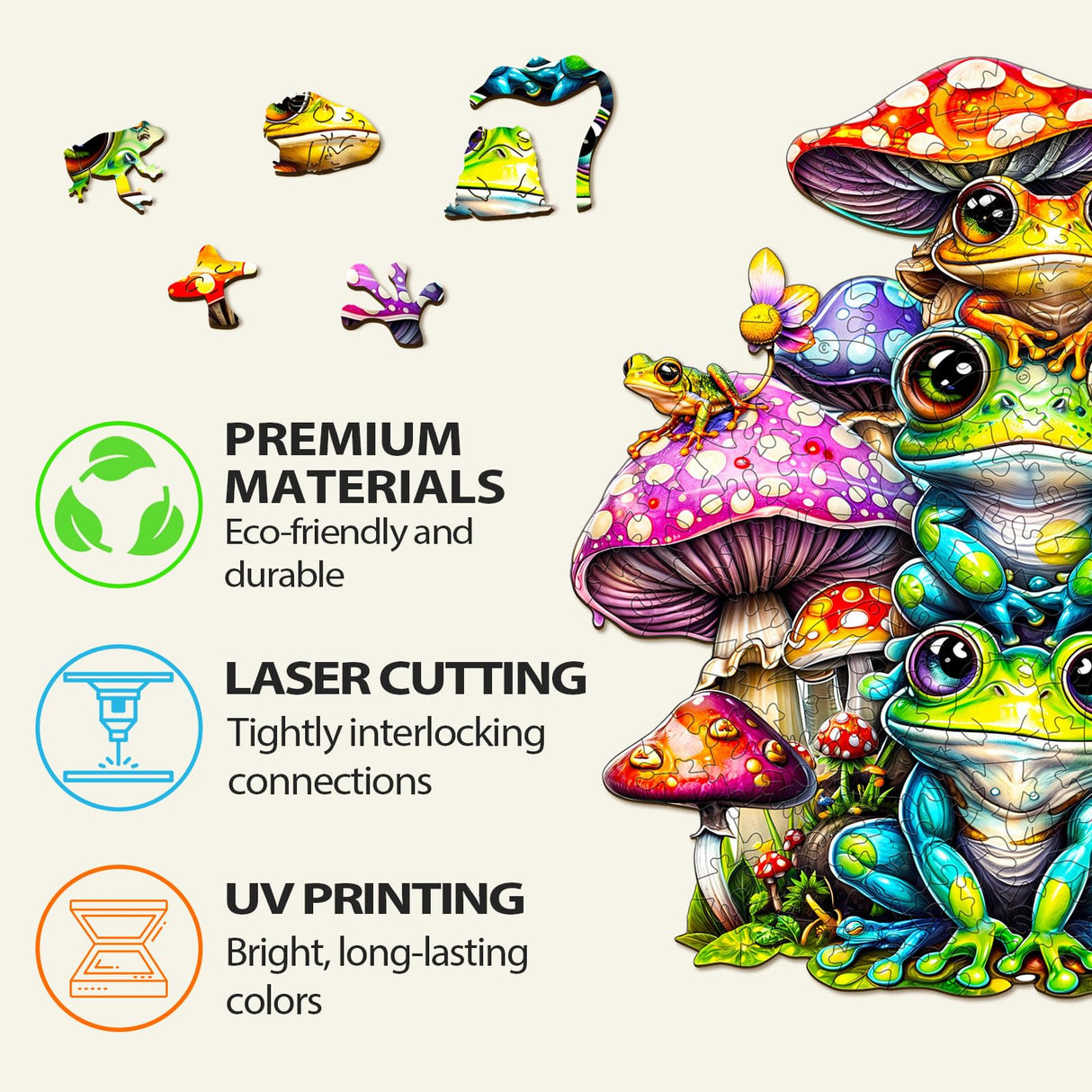 WOODBESTS Wooden Puzzle for Adults, Frog Family Puzzle (M, 190pcs, 11.4"x10.9") Beautiful Wooden Box, Wooden Jigsaw Puzzles Unique Shape, Birthday Gifts for Adults and Kids Family Game WOODBESTS