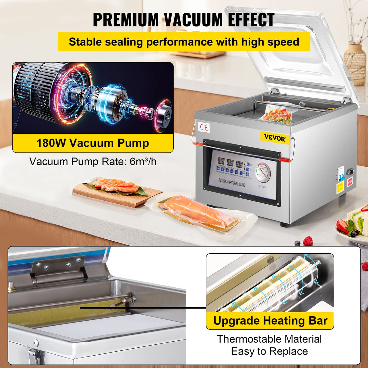 VEVOR Chamber Vacuum Sealer DZ-260C Kitchen Food Chamber Vacuum Sealer, 110V Packaging Machine Sealer for Food Saver, Home, Commercial Using VEVOR