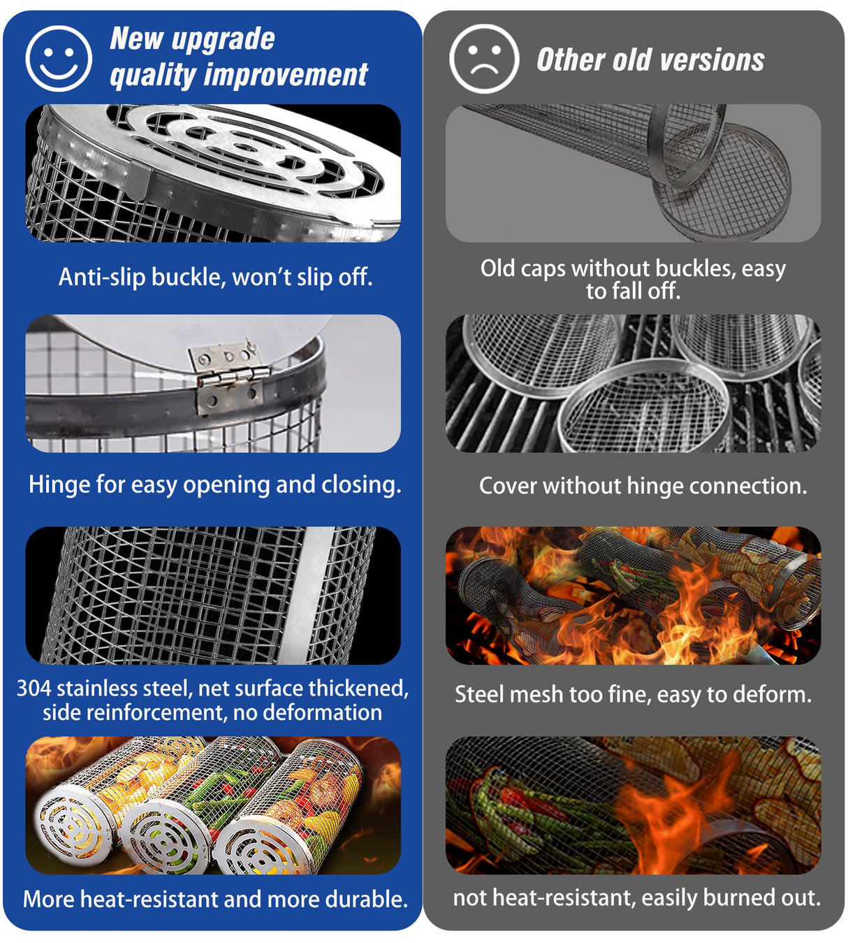Rolling Grilling Baskets for Outdoor Grill Bbq Net Tube Stainless Steel Large Round Mesh Rotation Barbecue Cylinder Cage Cooking Accessories for Veggies Vegetable Fish Meat Food Camping, Gift for Men Aucma