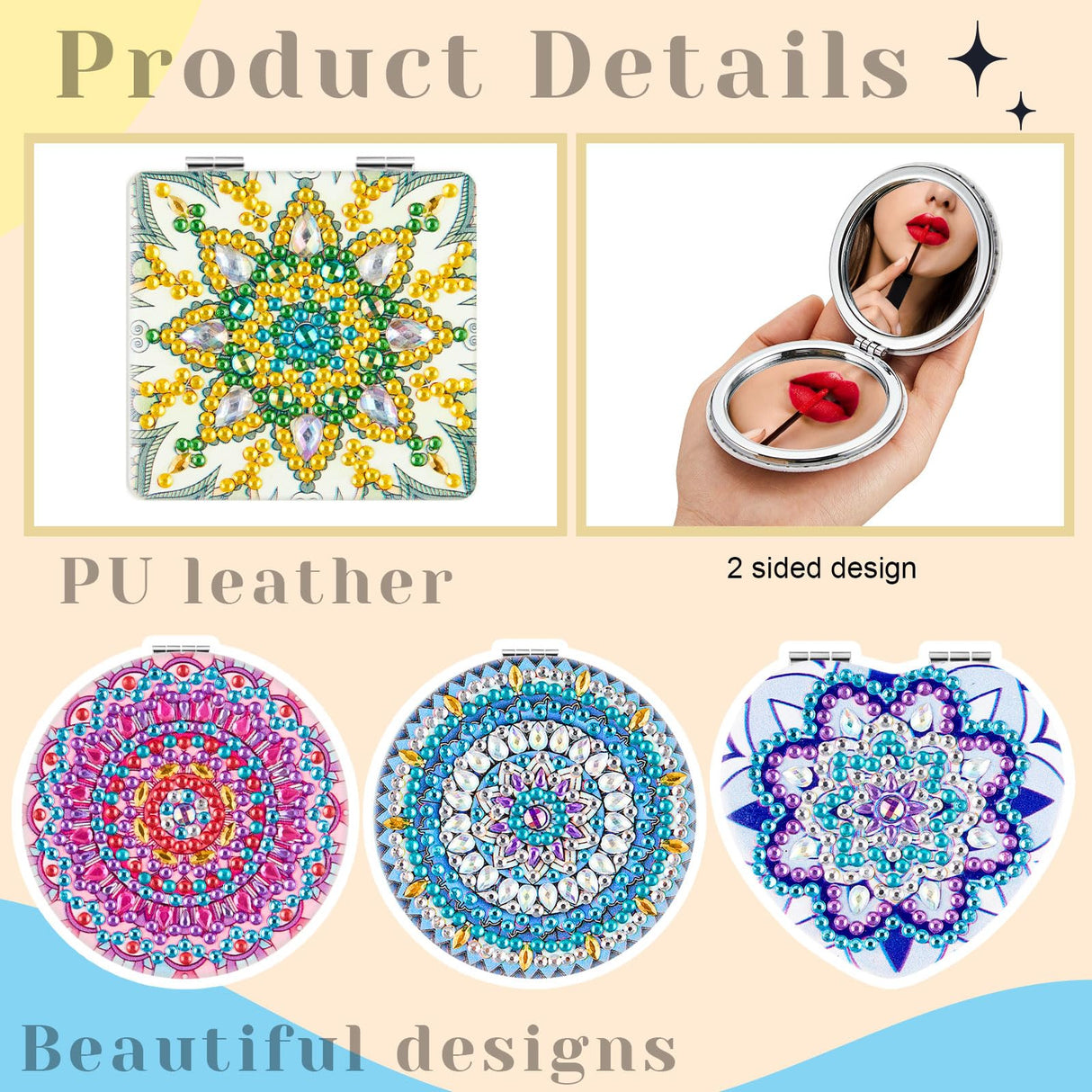Marsui 4 Pcs Diamond Painting Compact Mirror DIY Painting Pocket Portable Folding Purse Mirror for Women Diamond Art Mom Gifts for Mother's Day Nurse Week Party Favors(Lovely) Marsui