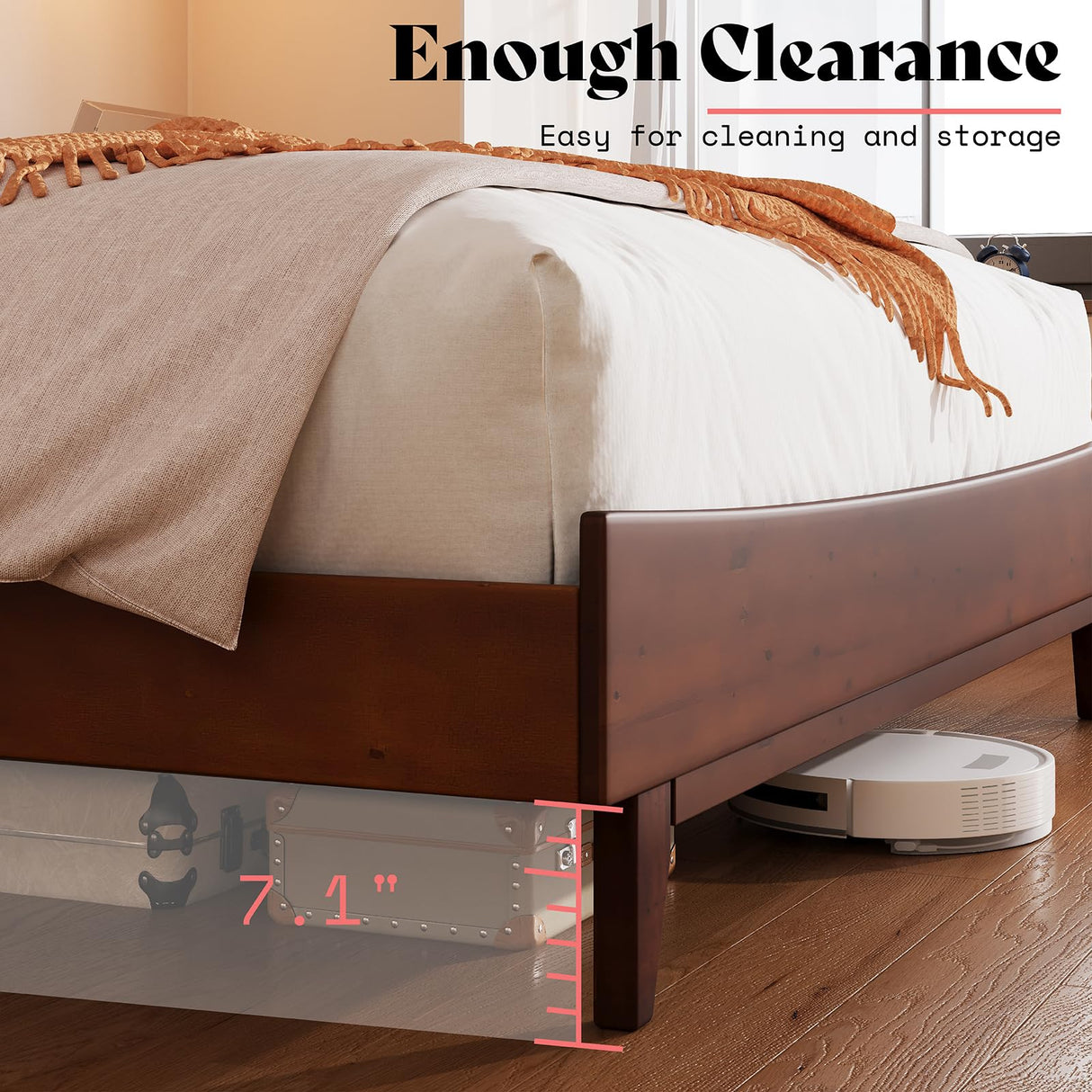 King Size Solid Wood Platform Bed Frame with Wooden Headboard - Easy Assembly, No Box Spring Required, Walnut Finish AMERLIFE