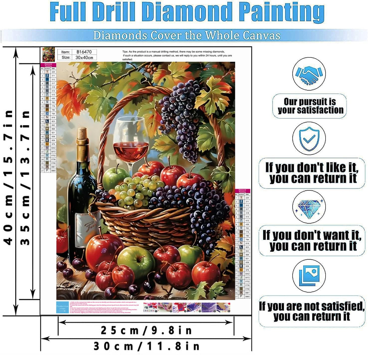 TCDZMYGS Fall Diamond Art Kits for Adults - Fruit Red Wine Diamond Painting Kits for Adults,5D Round Full Drill Gem Art for Adults DIY Paint by Diamonds dots12x16 inch TCDZMYGS