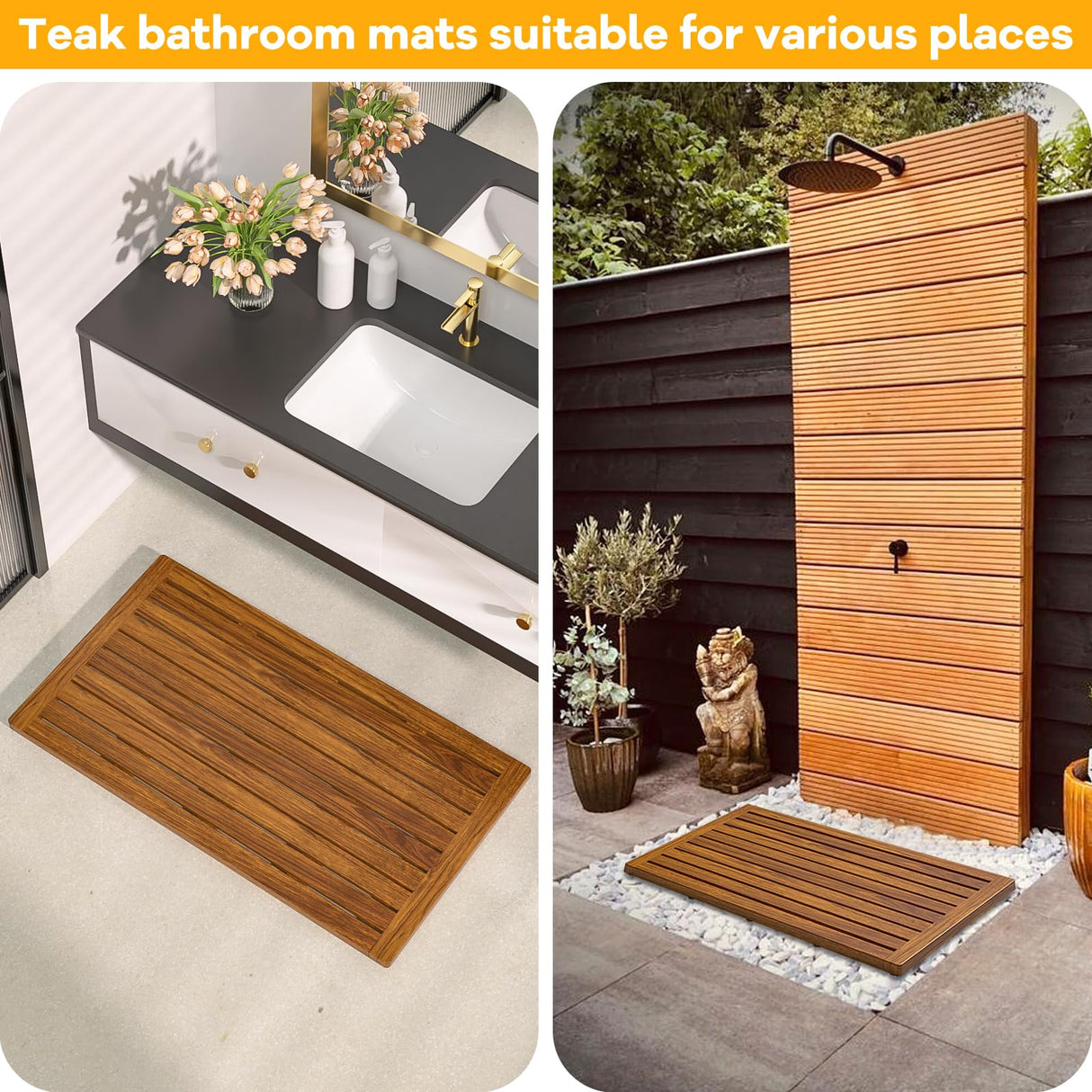 Teak Shower Mat, 32"x18" Wood Bath Mat Non-Slip Bathroom Mat Teak Bath Mats for Bathroom, Wooden Floor Mat Bathroom Mat for Inside, Outdoor or Spa(Large) Kiasthome