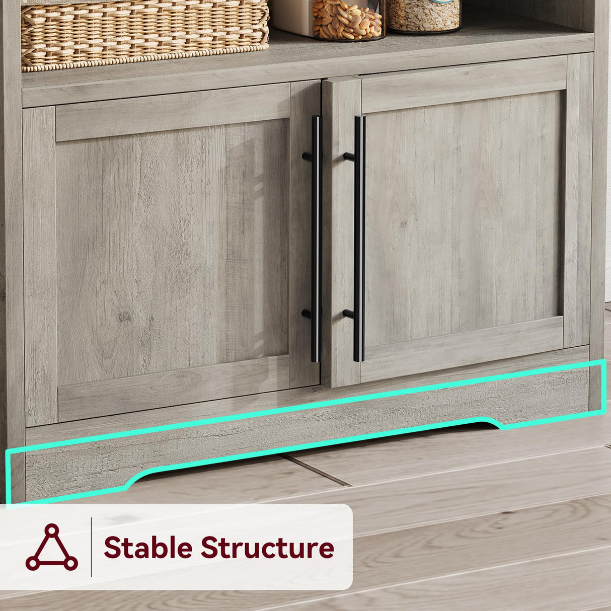 GarveeHome Microwave Stand Bakers Rack Cabinet, Farmhouse Bakers Rack with Power Outlet with Thickened Counter, Freestanding Small Kitchen Bakers Rack with Large Storage, Easy Assembly,Retro Gray GarveeHome