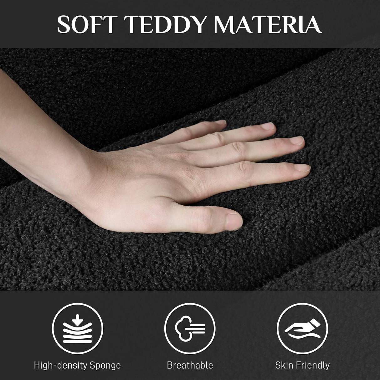 Wrofly Teddy Cloud Sofa Couch, Modern Deep Seat Boucle Sofa, 80.2" Comfy Upholstered Sherpa 3 Seater Couch with 3 Pillows, Oversized Loveseat for Living Room Apartment Office, Black Wrofly
