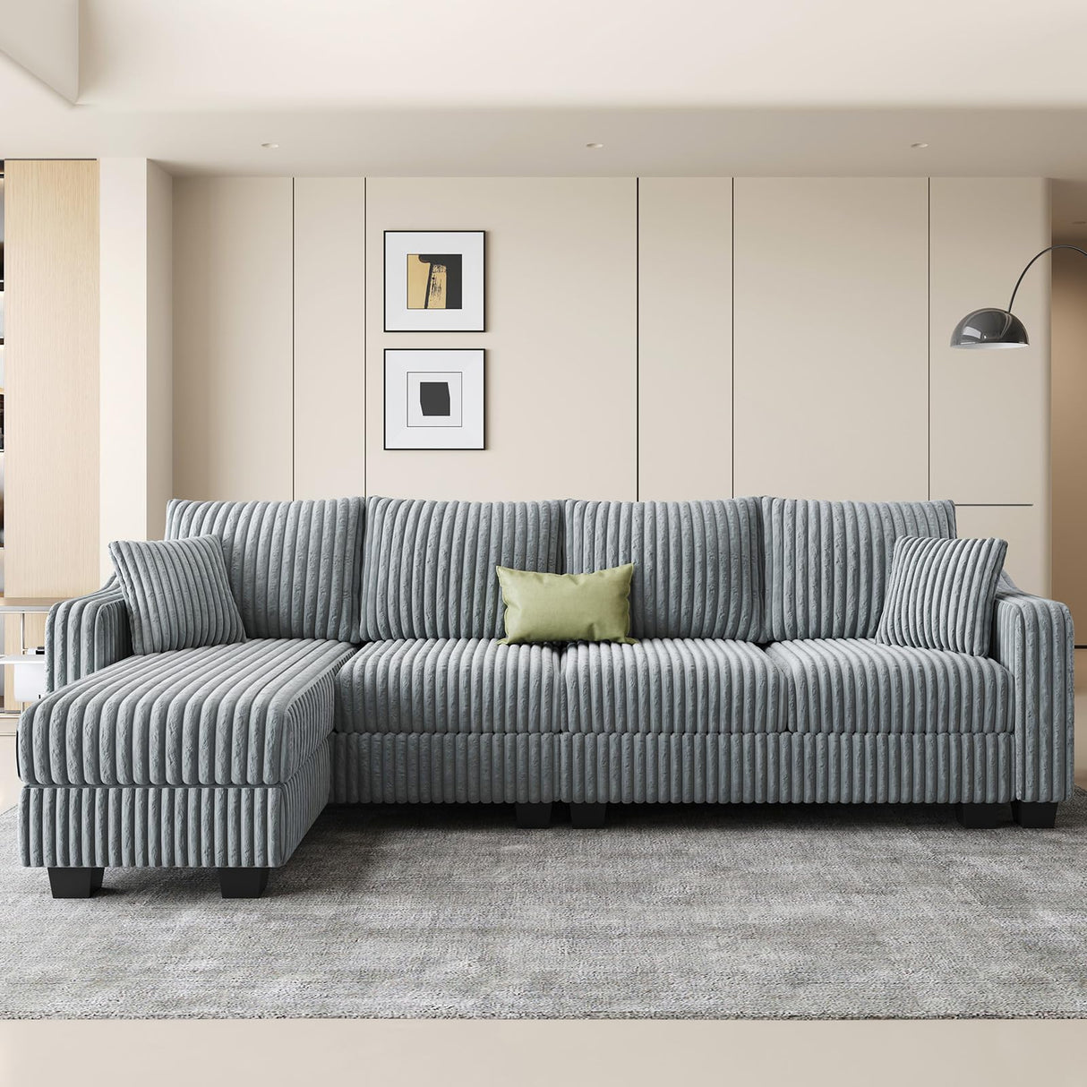 Belffin Sectional Couch with L-Shape Chaise L Shaped Couch with Ottoman Sectional Couches for Living Room Corduroy (Light Grey, L Shaped) Belffin