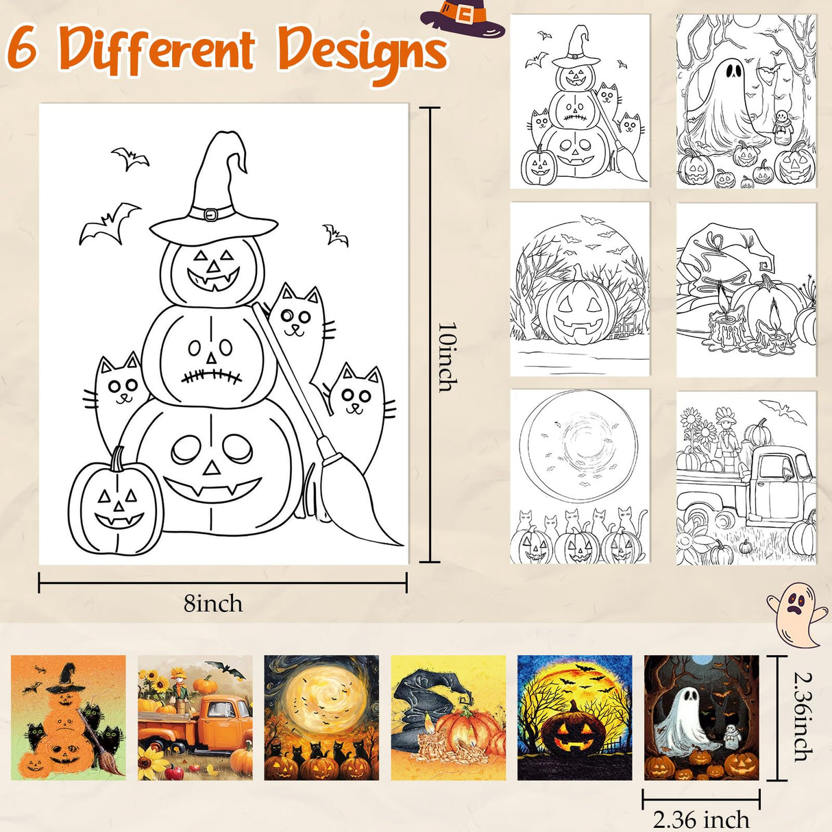 Dinifee 6 Pack Pre Drawn Canvas for Painting Pre Printed Canvas Kit 8 x 10 Inch Stretched Cotton Paint and Sip Set for Adults Couple Party Date Night(Halloween) Dinifee