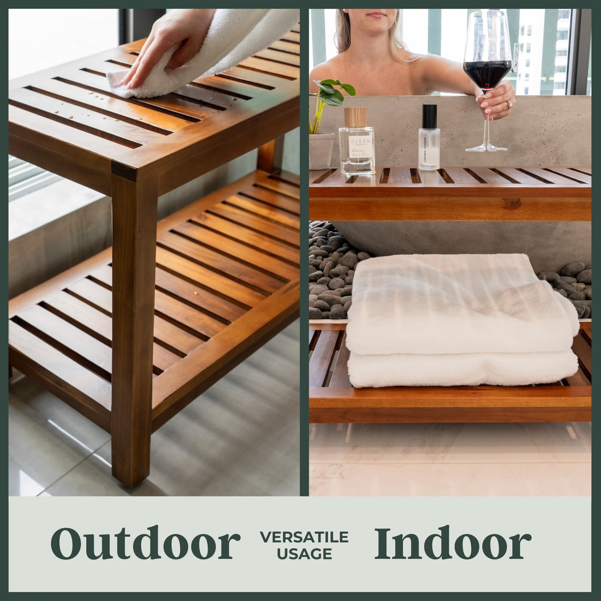 Teak Shower Bench - Fully Assembled 30 Inch Shower Bench with Shelf | Water Resistant Shower Benches for Inside Shower to Sit On | Wooden Shower Bench for Spa, Garden | Adjustable Non-Slip Feet The Teaky Hut