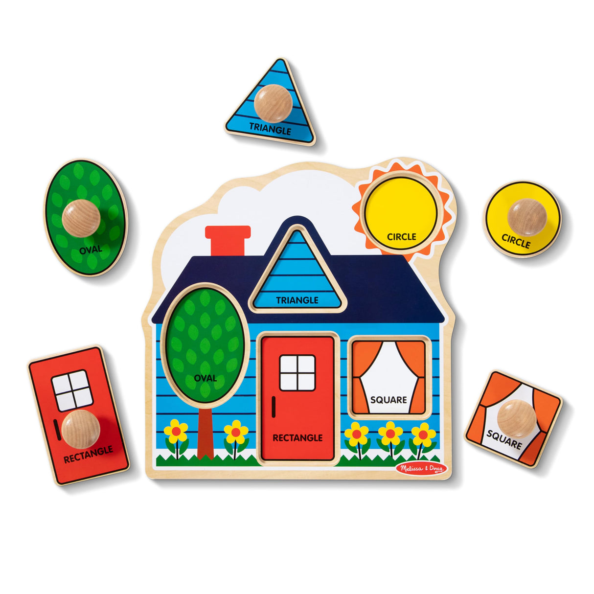 Melissa & Doug First Shapes Jumbo Knob Wooden Puzzle - Wooden Peg Chunky Baby Puzzle, Preschool Learning Shapes Knob Puzzle Board For Toddlers Ages 1+ Melissa & Doug