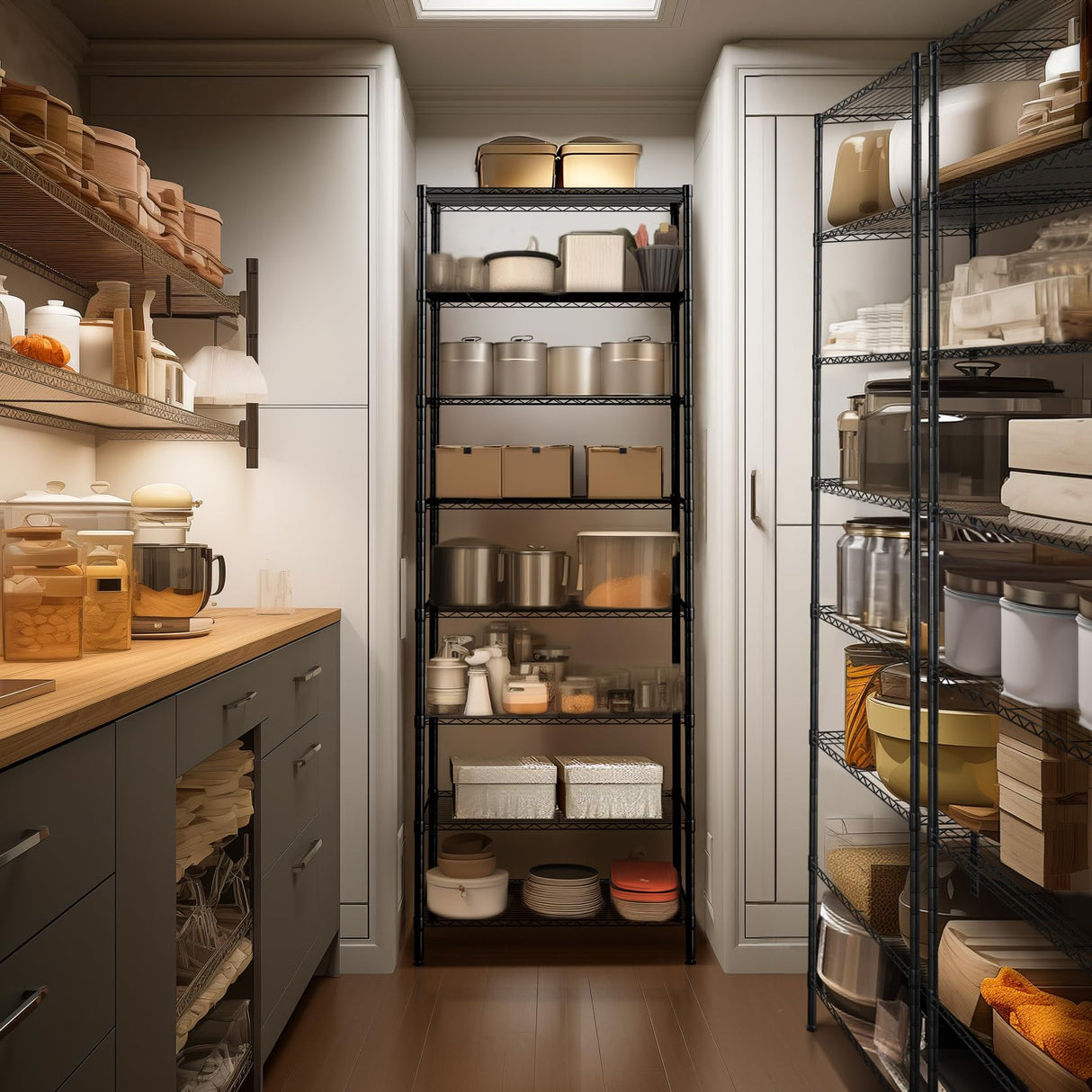 Finnhomy 8-Tier Wire Shelving Unit Adjustable Steel Wire Rack Shelving 8 Shelves Steel Storage Rack or Two 4-Tier Shelving Units with PE mat, Leveling Feet and Safety Device, NSF Certified, Black Finnhomy