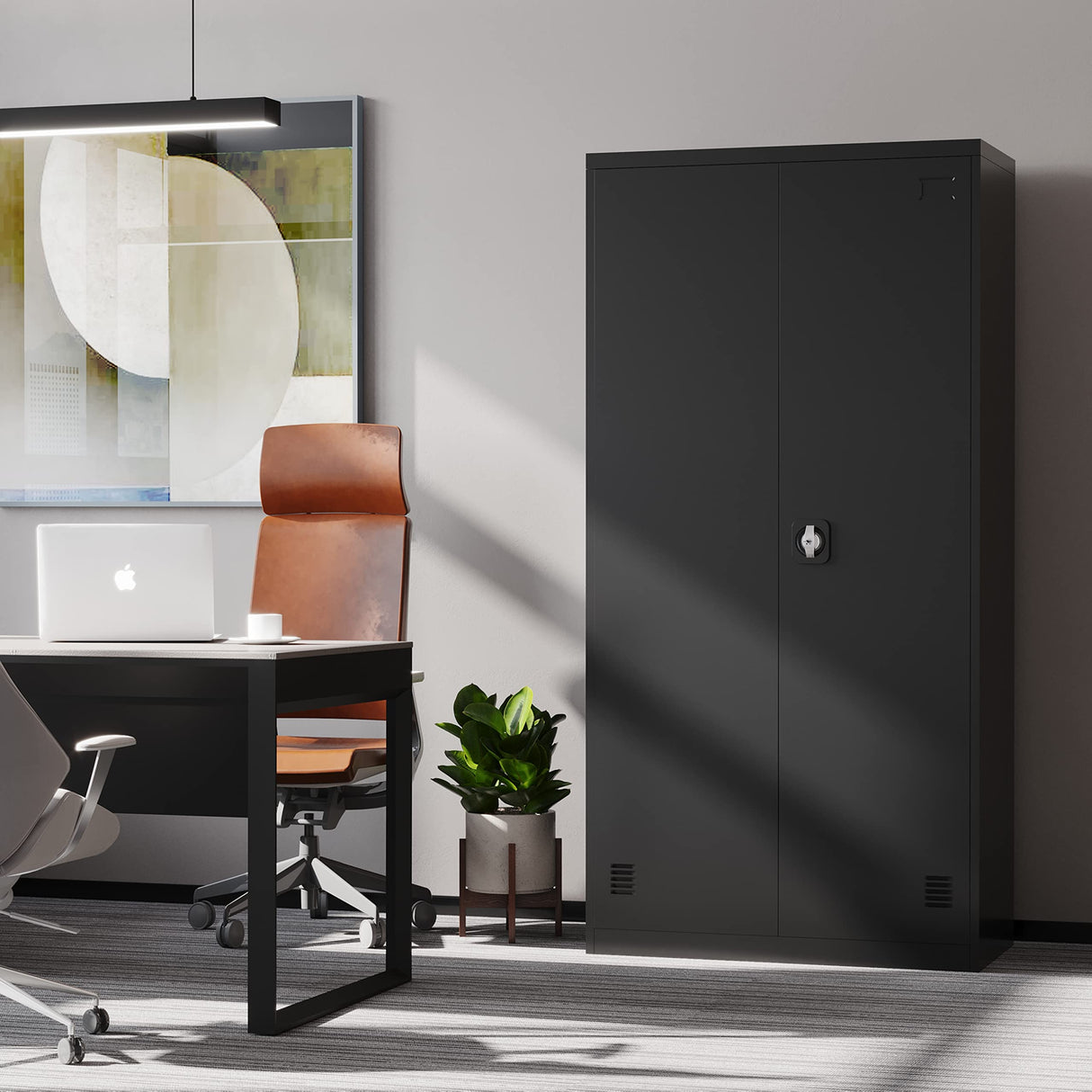 EazeHome Metal Garage Storage Cabinet, 72" Tall Steel File Cabinet with 2 Lockable Doors and Adjustable Shelves, Heavy Duty Tool Cabinet for Garages, Offices, Kitchens, Gyms, Black EazeHome