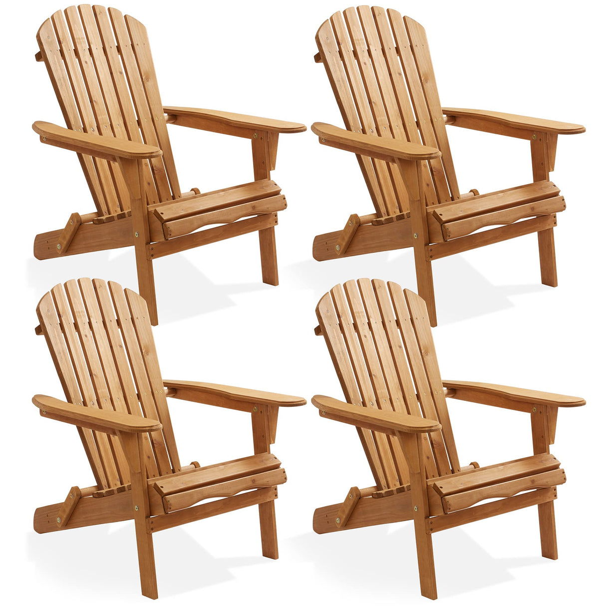 Casafield Folding Adirondack Chair, Set of 4 Cedar Wood Outdoor Fire Pit Lounge Chairs for Patio, Deck, Yard, Lawn and Garden Seating, Partially Pre-Assembled - Natural Casafield