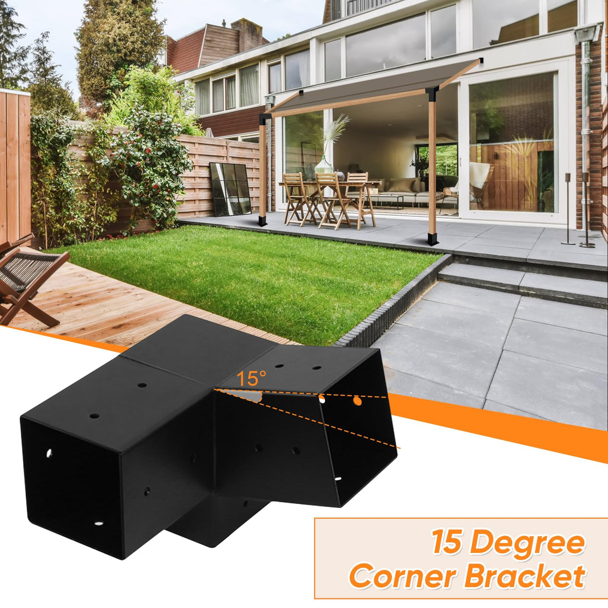 Ejoyous Pergola Bracket Kit, 3 Way 15 Degree Pergola Mounting Bracket Kit for 4x4in Lumber Wood Posts, Metal Gazebo Post Base Support Bracket for Pergolas Gardens Patio Ejoyous