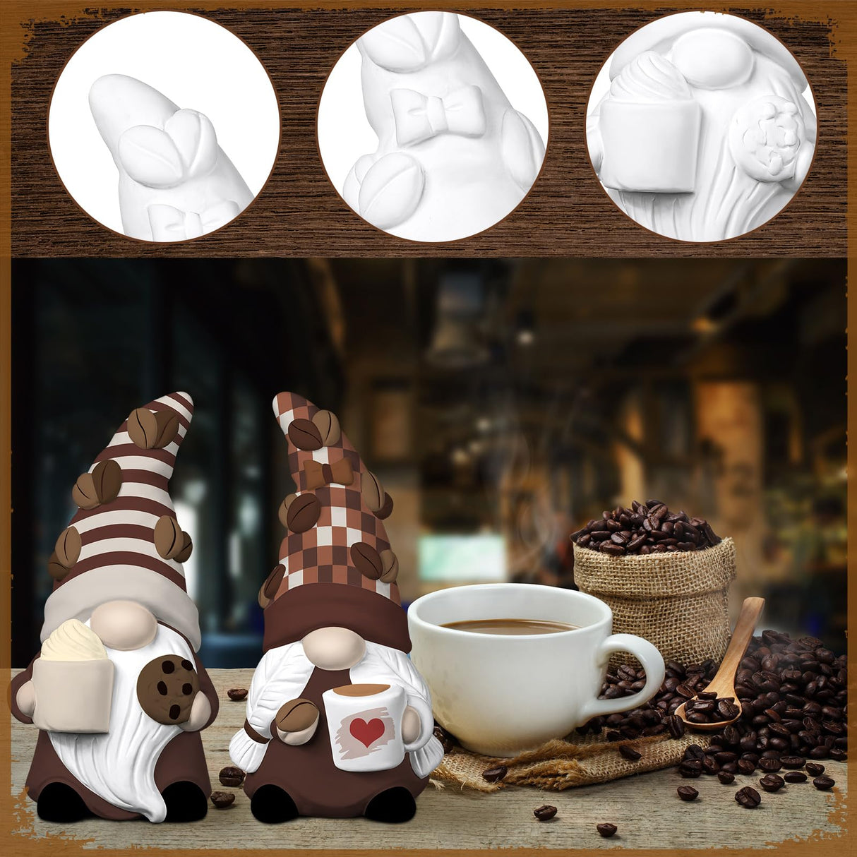 Hollowfly 2 Set Ready to Paint Your Own Gnome Statue, 4" Mini Paintable Ceramics Blank Gnome Figurine Craft DIY Art with Brush Palette Paint for Adult Mother Employee Appreciation Gift (Coffee Style) Hollowfly