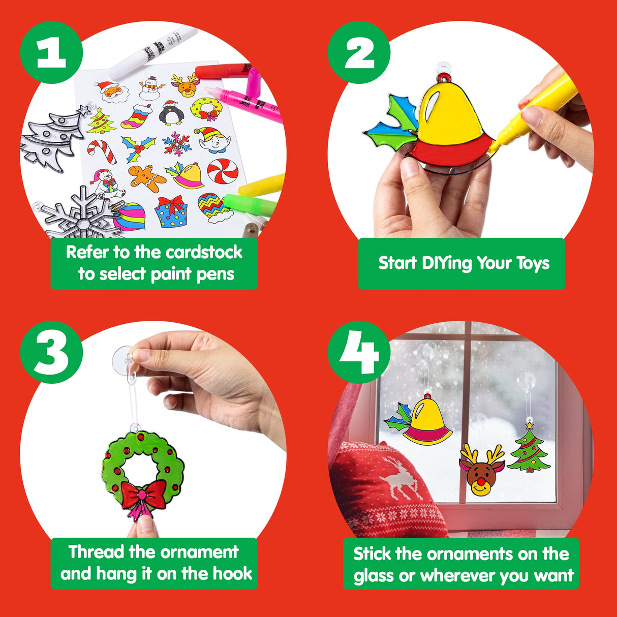 JOYIN Christmas 18 PCS Window Sun Catchers DIY Paint Art and Craft Kit, Make Your Own Window Clings for Christmas Holiday Decorations,Kids Art Project JOYIN