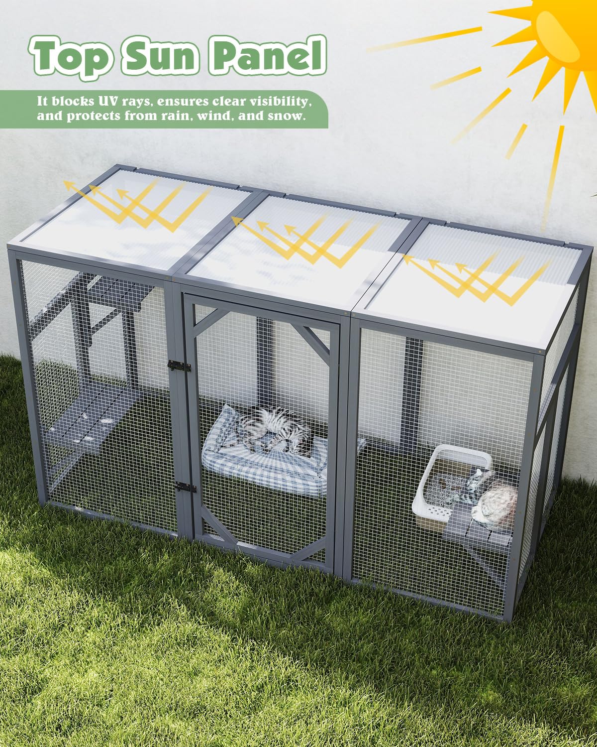 COZIVVOVV Outdoor Cat House, 71" Catio Outdoor Cat Enclosure, Large Cat Houses & Condos, Cattio for Apartment Balcony, Window Cat Cage Weatherproof, Grey COZIVVOVV