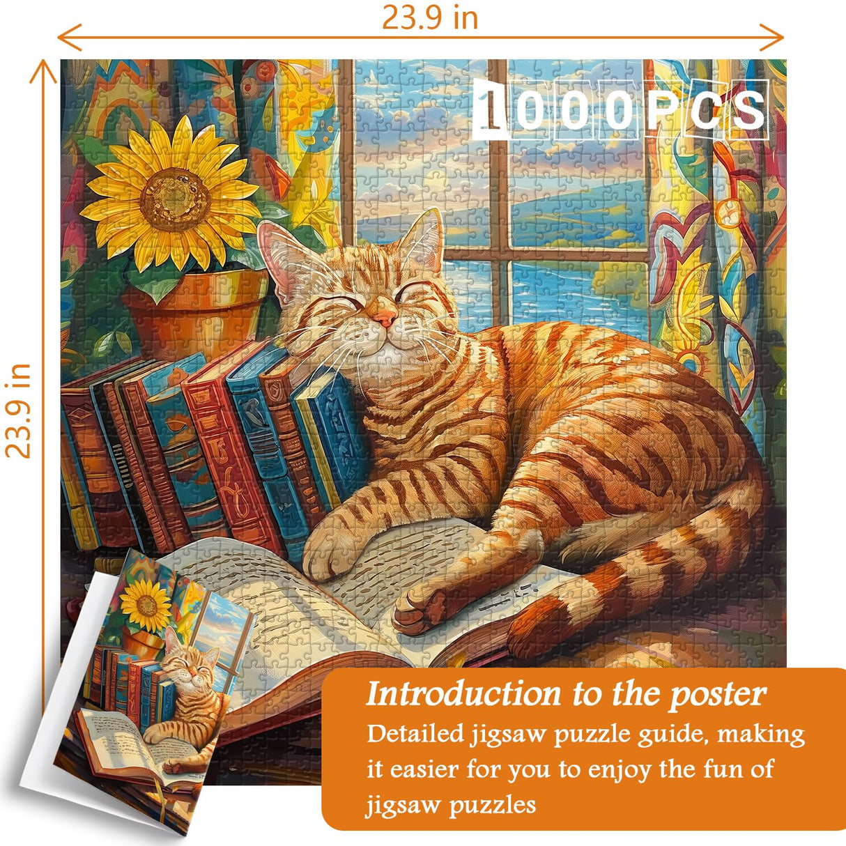 Cat Puzzles for Adults 1000 Pieces and up, PICKFORU Animal Jigsaw Puzzles Collection Funny Sleep Kitty, Book Puzzle for Cat Lovers PICKFORU