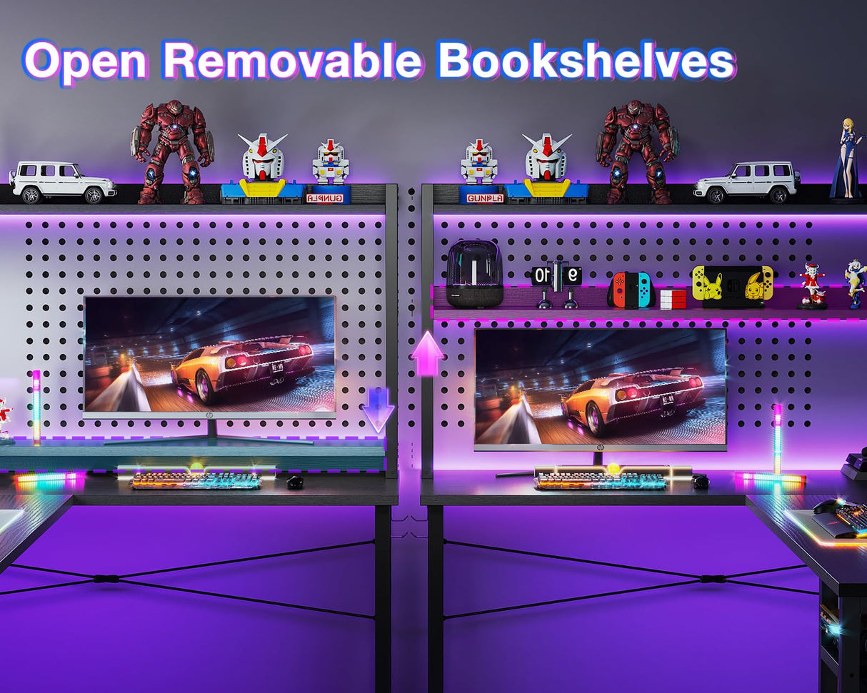 ODK L Shaped Gaming Desk with Hutch, Computer Desk with Storage Shelves, 59" L Shaped Desk for Home Office, Corner Desk with Headphone Hook, Black ODK