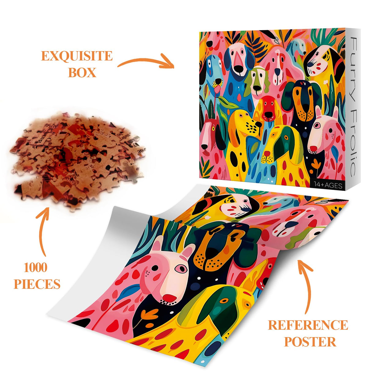 Colorful Dog Puzzle for Adults 1000 Pieces, Funny Puppy Jigsaw Puzzle, Abstract Animal Plant Puzzle BBOLDIN