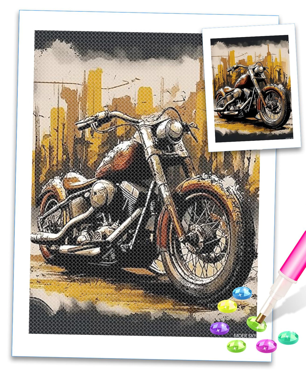MOER SKY Urban Retro Motorcycle Diamond Painting Kits for Adults, Car 5D DIY Diamond Art Kits Full Drill Diamond for Gift Wall Decor Gem Arts 12x16Inch MOER SKY