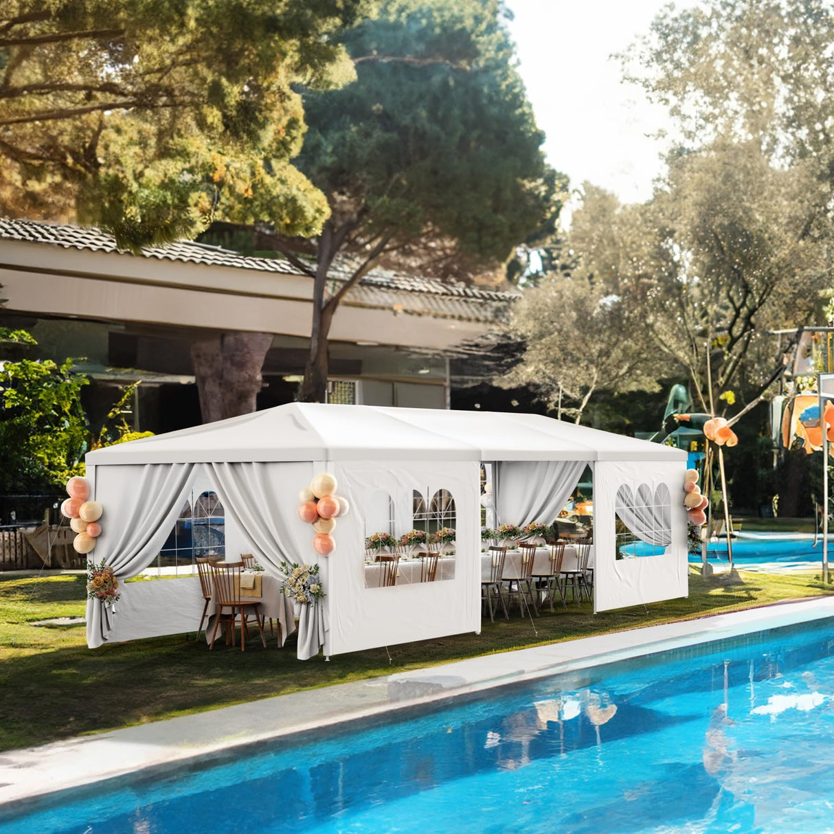 White Party Tent 10X30 Outdoor Canopy Tents for Parties Heavy Duty Waterproof Patio Gazebo Shelter with 7 Removable Sidewalls Wedding BBQ Events Tent for Birthday Holiday Backyard Garden Christmas susici