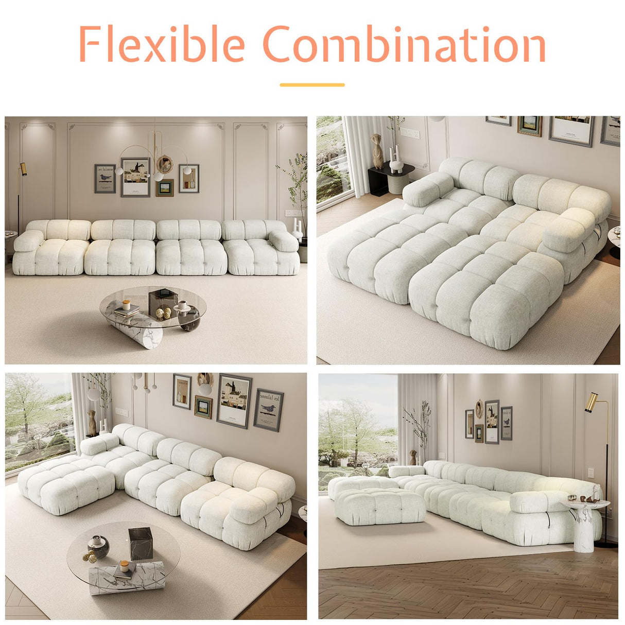 Jocisland Oversize 150'' Modular Compression Sectional Sofa Couches for Living Room Apartment, L Shaped Cloud Couch with Reversible Chaise Ottoman, Comfy Modern 5 Seater Boucle Floor Loveseat, Beige Jocisland