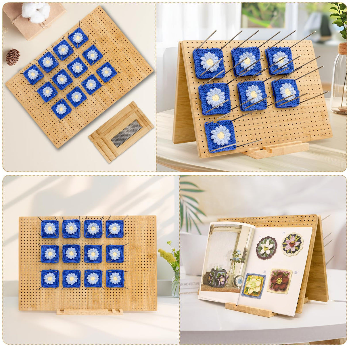 23.6" x 15.8" Granny Square Blocking Board Foldable, Bamboo Blocking Boards for Crochet Projects with Pegs, Blocking Boards for Crochet Projects, Gifts for Mothers, Grandmothers Iswabard