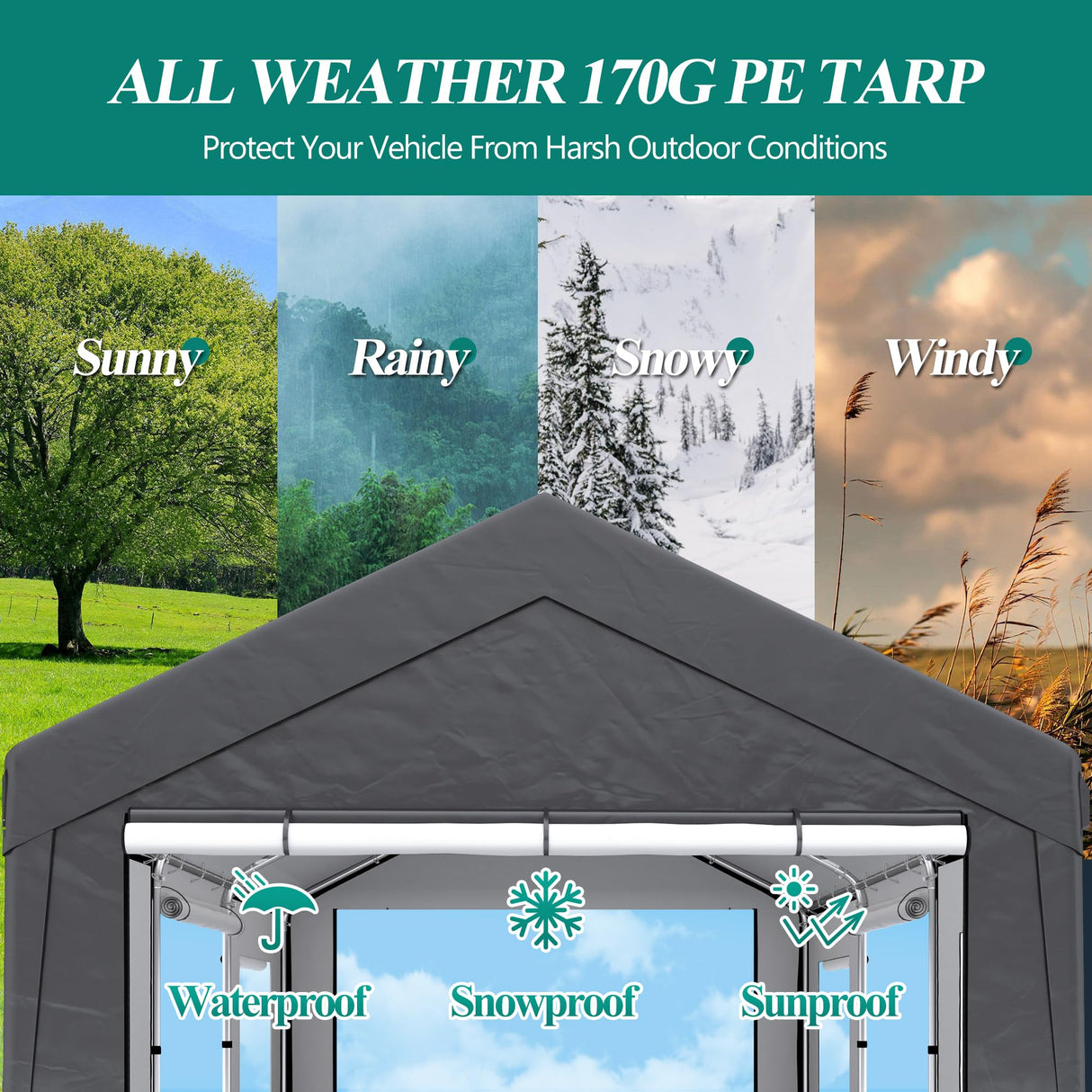 GARTOO Upgrade 12' x 20' Heavy Duty Carport - Extra Large Outdoor Shelter with Roll-up Ventilated Windows & Side Doors, Portable Garage for Car Truck Auto Motorcycle Boat Outdoor Events Party, Gray GARTOO