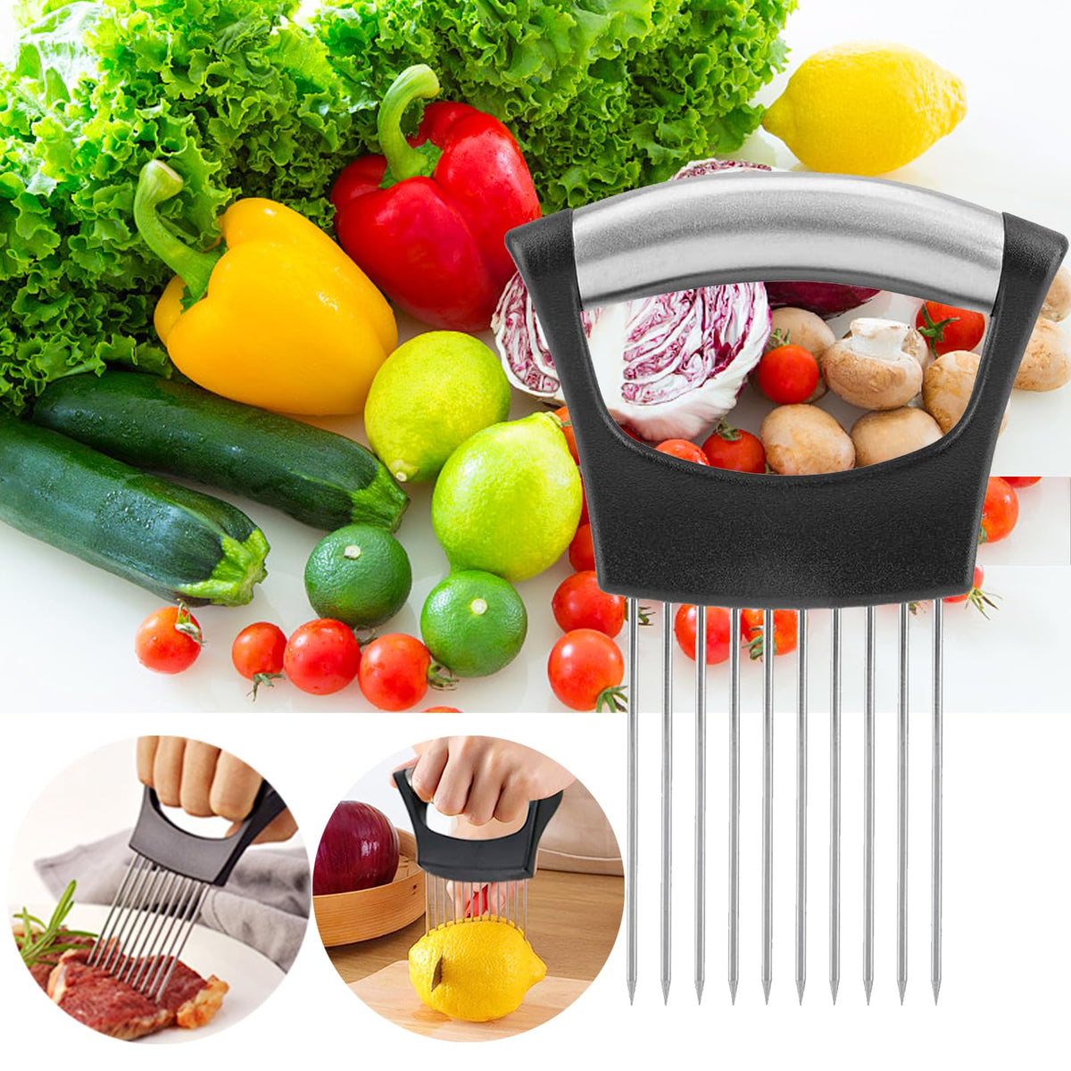 JAYVAR Onion Holder for Slicing, Lemon Slicer Onion Cutter for Slicing, Vegetable Cutter for Potato and Tomato, Avocados, Eggs, Food Slicer Assistant Tool for Slicing Fruit Lemon and Meat JAYVAR