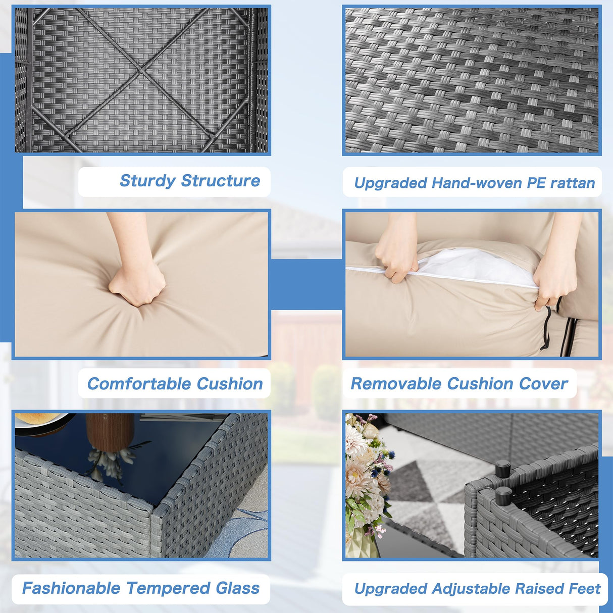 Shintenchi 5 Pieces Outdoor Patio Furniture Sets, Patio Sectional Sofa Couch, Gray PE Wicker Furniture Modular Patio Conversation Sets Patio Sofa with Washable Cushions & Table(Khaki) Shintenchi