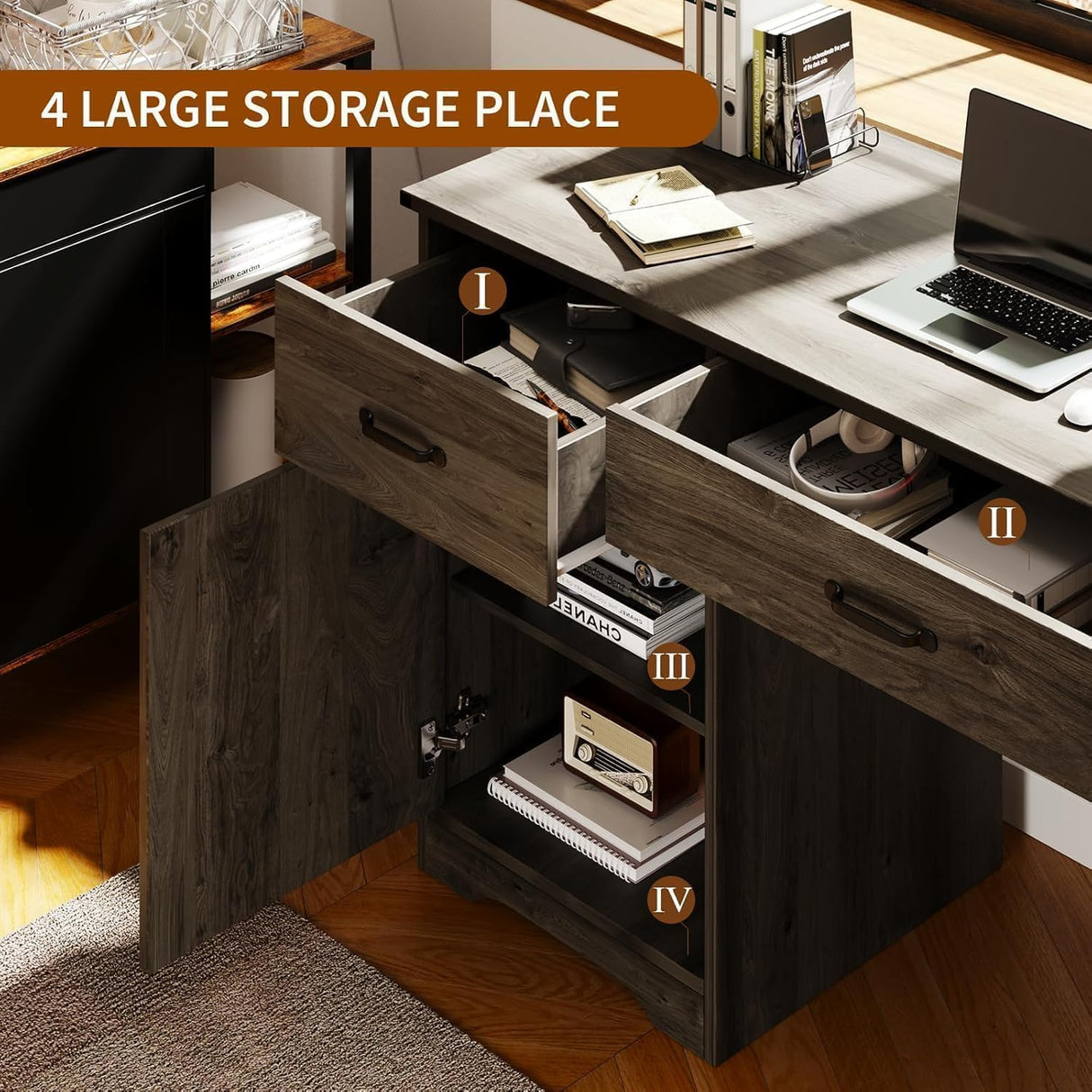 MaverickFurni 48 Inch Farmhouse Desk with 2 Drawers, Small Executive Desk with File Cabinet & barn Door for Small Spaces, Wooden Computer Desk with Storage for Bedroom, Work & Study, Oak MaverickFurni