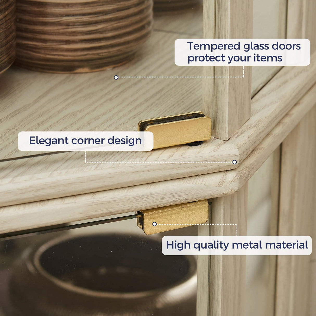 Trygoal Lighted 3-Side Glass Display Curio Cabinet, Corner China Cabinet with Tempered Glass Doors, Wooden Display Case with Light Bulb for Living Room, Antique White Trygoal