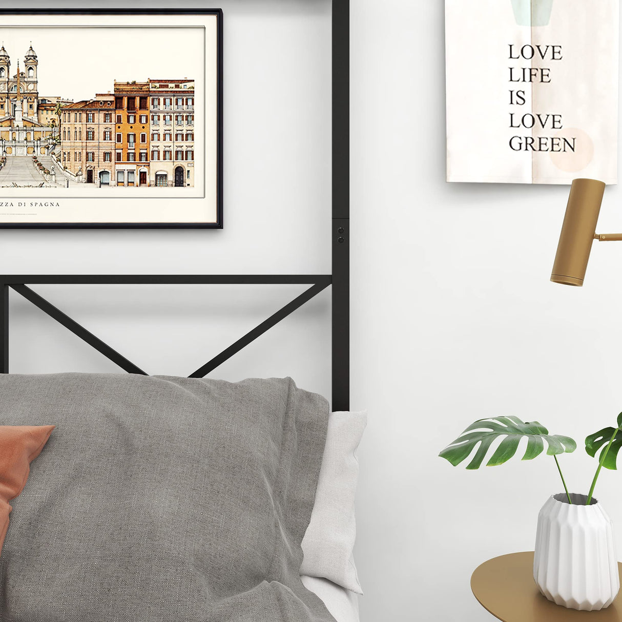 JURMERRY Full Size Canopy Bed Frame with Metal Headboard and Footboard Modern Style Steel Bed Platform Heavy Duty Slats Bed, Black JURMERRY