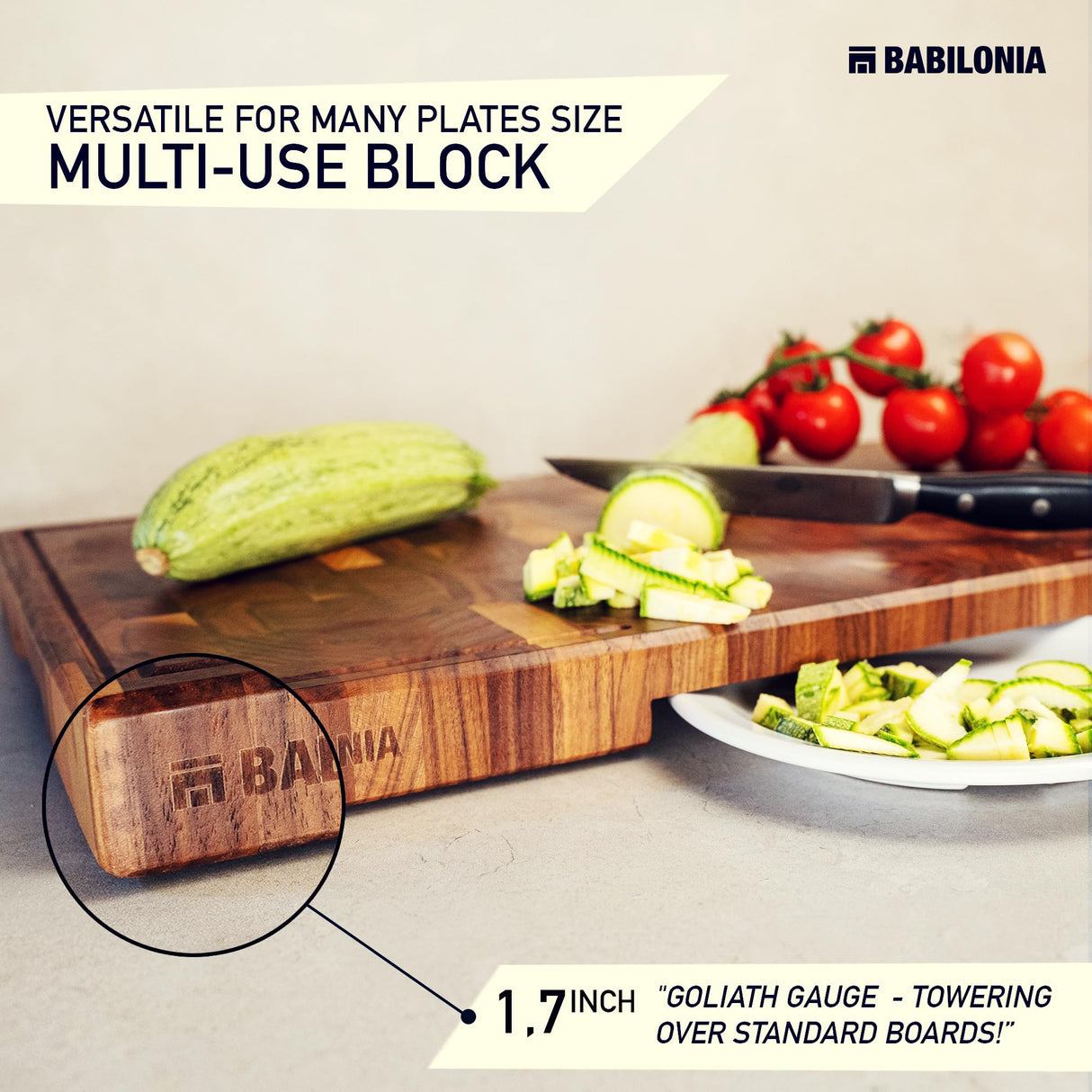 American Black-Walnut Cutting Board (ExtraThick 1,7"), Premium Quality & Professional Butcher Block. Heavy duty end-grain wood chopping board (Oil BABILONIA